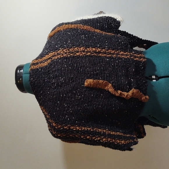 Quirky Uneven Stripes Black, White and Brown Scarf with Mismatched Buttons - Picture 8 of 9